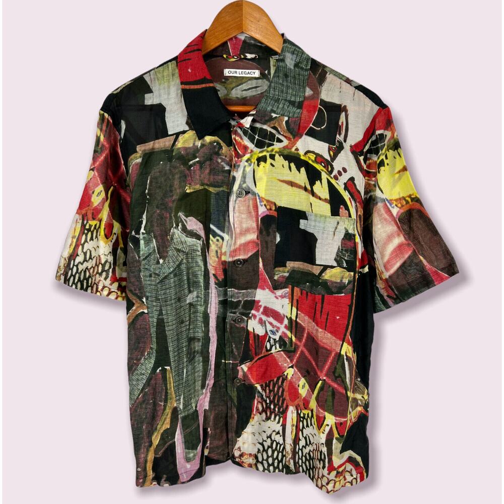 Our Legacy Peace Crowd Box Shirt Men’s 48/M S/S Button-Up Silk/Cotton Shirt EUC